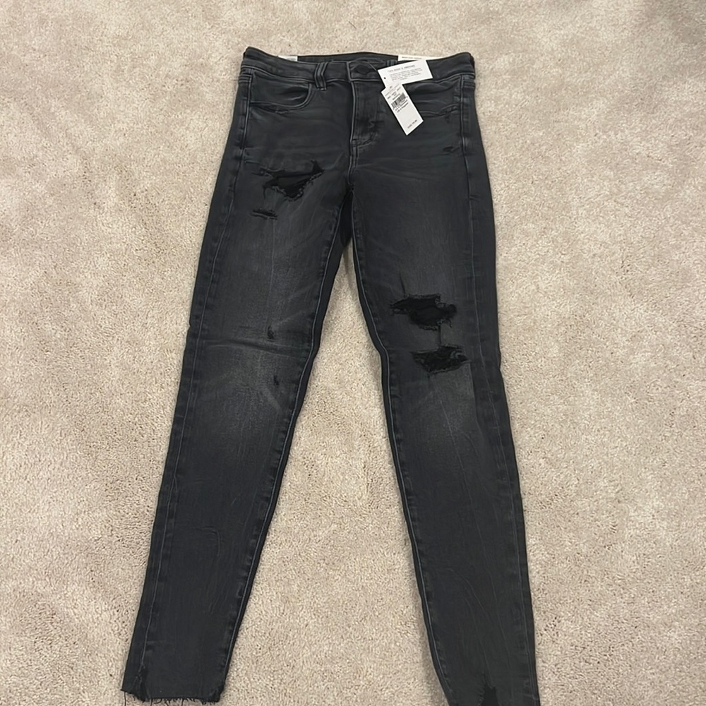 American Eagle ne(x)t Level Stretch high rise jeggings in Washed Black